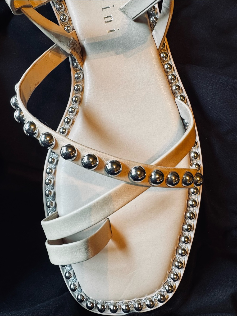 Gianni Bini Ivory Studded Sandals Size 8 | Silver Stud Trim | Chic Summer - Picture 3 of 7